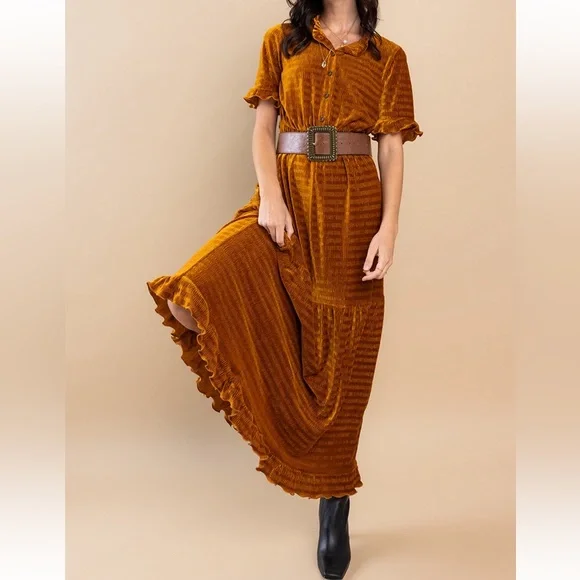 30 Fabulous Textured Velvet Tiered Maxi Dress - Picture 1 of 6